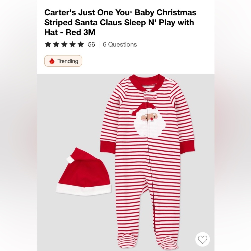 NEWBORN Carter's Christmas Striped Santa Claus Sleep N' Play with Hat - Red